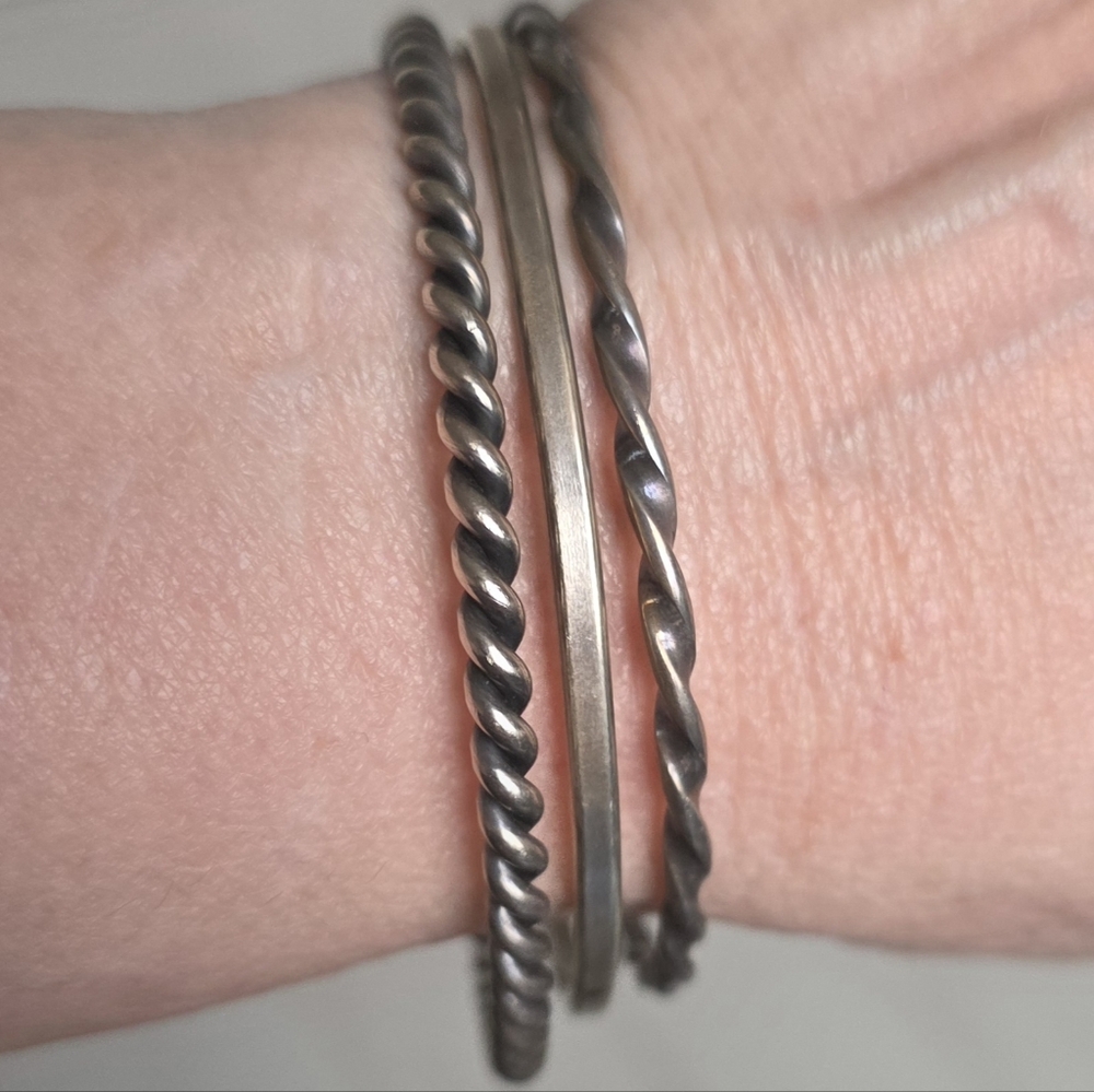 Sterling Silver Hallmarked Silver Bangle Bracelet Set Of 3 Native American 38.6g